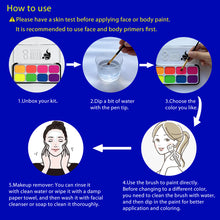 Load image into Gallery viewer, UV-Schwarzlicht-reaktives Neon-Make-up, leuchtende Gesichts- und Körperbemalung, Neon-Lidschatten auf Wasserbasis, fluoreszierende 8-Farben-Pigmentpalette, geeignet für Schwarzlichtpartys