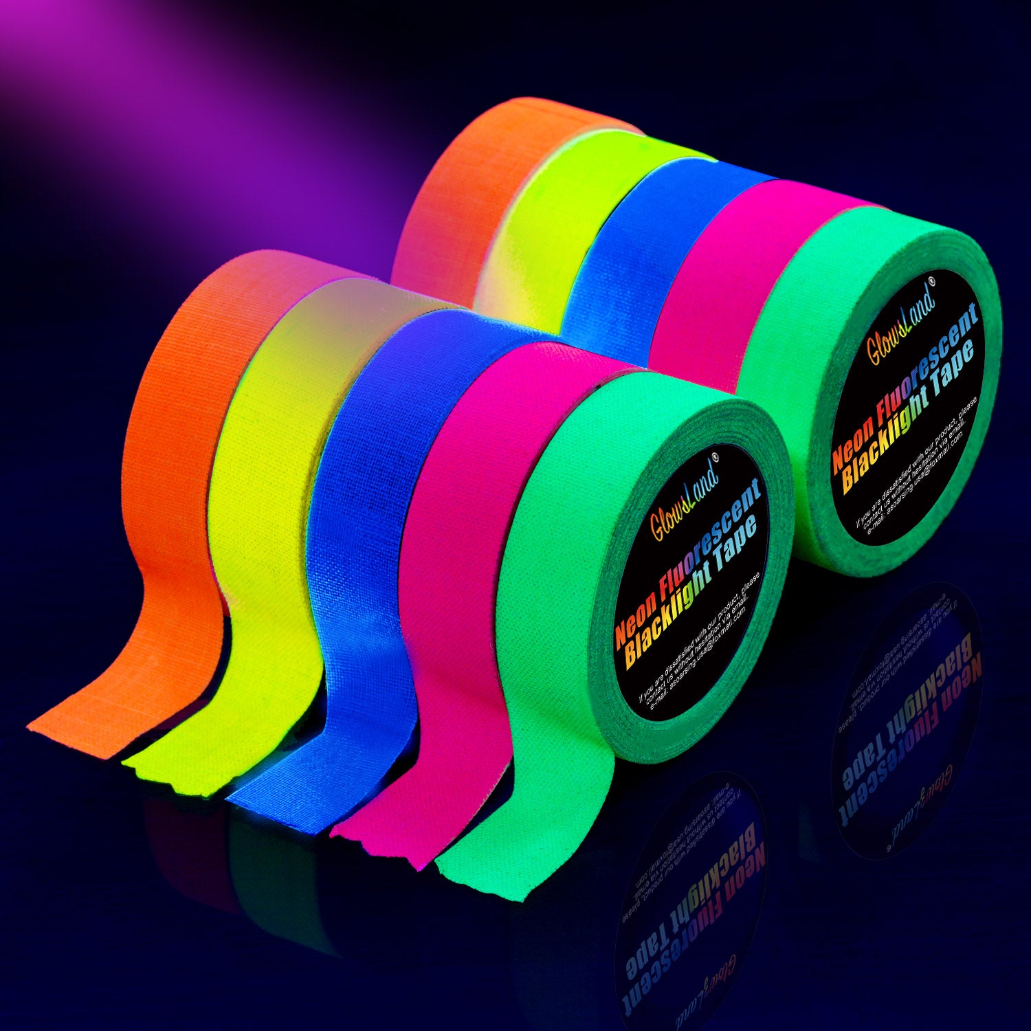 10 rollos de cinta adhesiva Gaffers de 1 pulgada x 20 yardas, cinta de  pinchos UV reactiva a la luz negra, fluorescente, resistente, cinta de neón