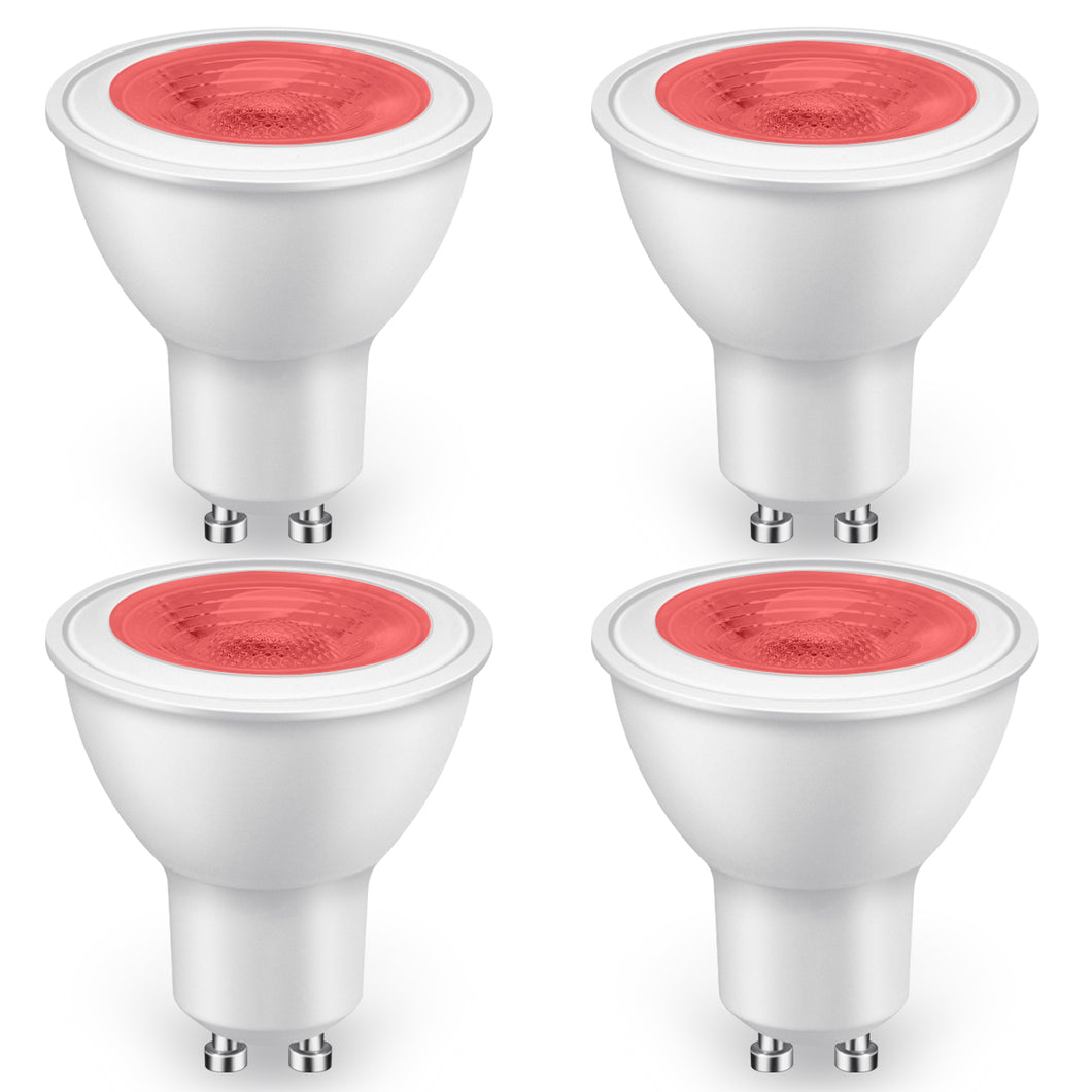 GU10 LED Bulbs Colour Red 5W [Equivalent to 50W Halogen Bulb] Non-dimmable,500LM,38°Narrow Beam Angle Spot Lights Used for Landscape Lighting, Decorative Lighting, Mood Lighting (Pack of 4) [Energy Class A+]